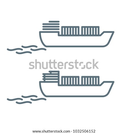Vector editable stroke line designed icons of grey cargo ship icons isolated on white background