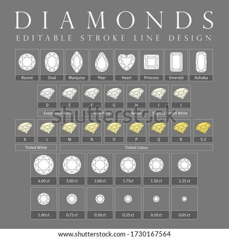 Vector editable stroke line designed diamonds cut types and other information
