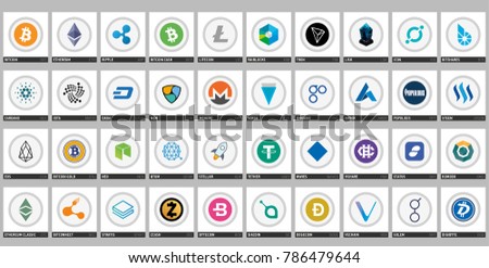 Vector high market cap digital currency logos and symbols