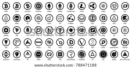 Vector digital currencies black logos in circles on white background