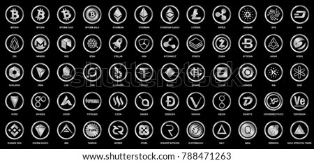 Vector digital currencies silver logo signs on black background