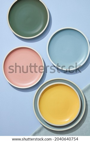 Similar – Image, Stock Photo Pastel color dishes on pink