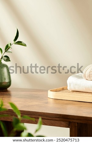 Similar – Image, Stock Photo Cream vase with a succulent plant on a pink background