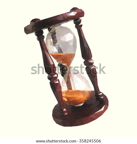 Low poly sandclock. Low poly hourglass.Polygona  hourglass in vector.