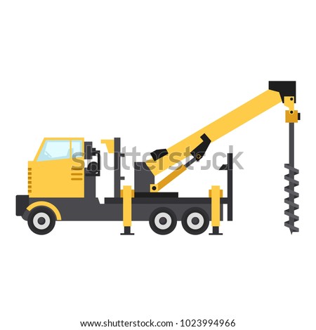 Truck drilling icon, flat style