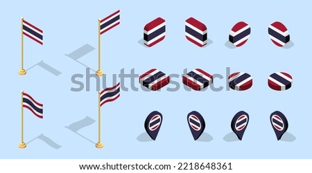 Thai flag (Kingdom of Thailand). 3D isometric flag set icon. Editable vector for banner, poster, presentation, infographic, website, apps, maps, and other uses.