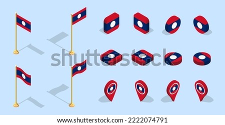 Laos flag. 3D isometric flag set icon. Editable vector for banner, poster, presentation, infographic, website, apps, maps, and other uses.