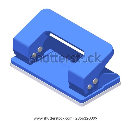 Paper hole puncher. 3D isometric illustration. Flat style. Office, home, school stationery and supplies. Isolated vector for presentation, infographic, website, apps and other uses.