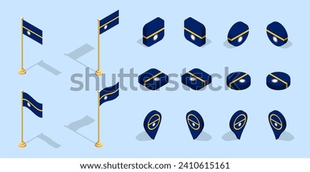Nauruan flag (Republic of Nauru). 3D isometric flag set icon. Vector for banner, poster, presentation, infographic, website, apps, maps, and other uses.