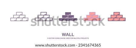 Wall icon of 5 types. brick icon vector. Isolated vector sign symbol. Brick wall icon vector, filled flat sign, solid pictogram isolated on white. Symbol, logo illustration.