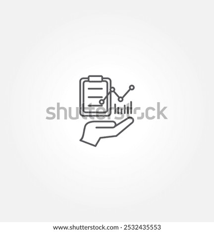 a hand holding a clipboard with a chart and bar graph, representing data analysis or reporting. Business analysis icon vector illustration, Marketing Research icon.