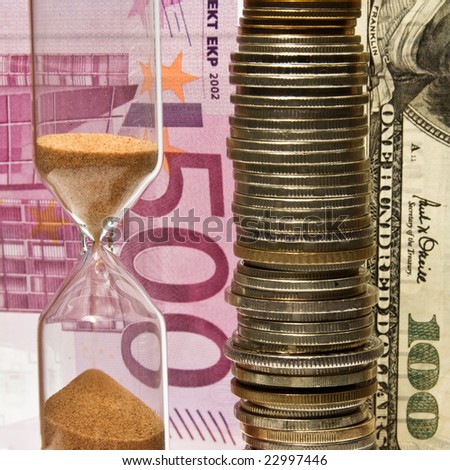Time - money; hourglass on the background money.