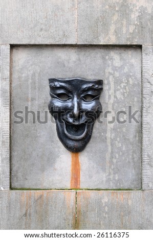 Comedy mask fountain in Edinburgh, Scotland