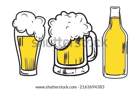 Beer glass isolated on white background, hand drawing. Vector vintage engraved illustration