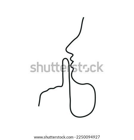 Silence, secret one line vector isolated on white.