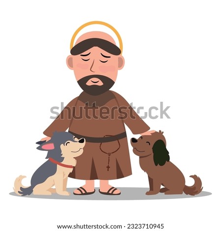 Saint Francis of Assisi with dogs, vector illustration.