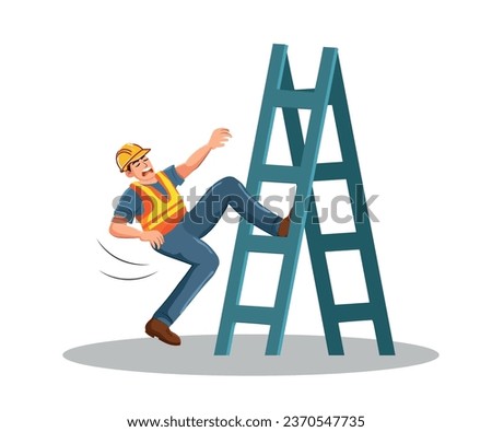 Occupational accident of a fall from a ladder of an industrial construction worker. Industrial safety and occupational health at work.