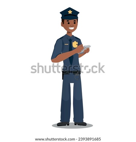 police officer taking notes in a notepad, vector illustration of a man in a police uniform