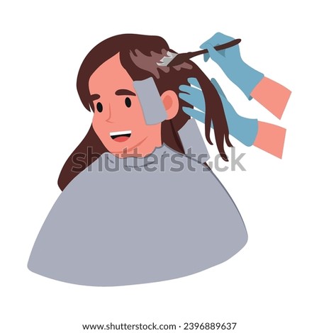 Woman getting hair dyed by professional hairdresser making stylish hairstyle for going to party. Hairdresser with brush for dyeing hair of client who applied for services in beauty salon