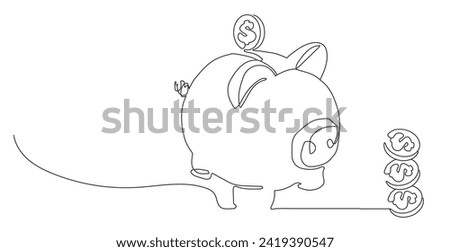 Continuous line drawing of piggy bank. one line art concept of business finance. Vector illustration.