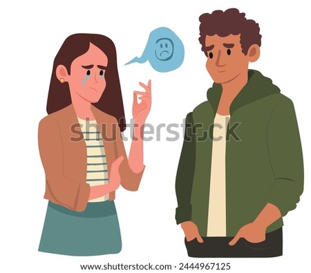 Woman venting to a friend, sad woman talking to her boyfriend. vector illustration