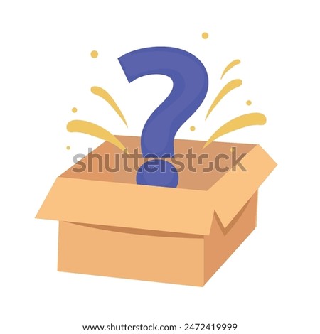 Mystery contest cardboard box with question. Mystery box gift question icon.