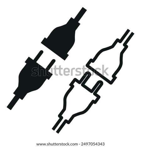 API line and glyph icon. Electric socket with a plug. Connection and disconnection concept. Concept of 404 error connection. Electric plug and outlet socket unplugged. Wire, cable of energy disconnect