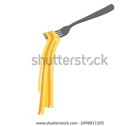 Noodle roll on fork. Italian pasta with fork silhouette. Fork with spaghetti on white background.