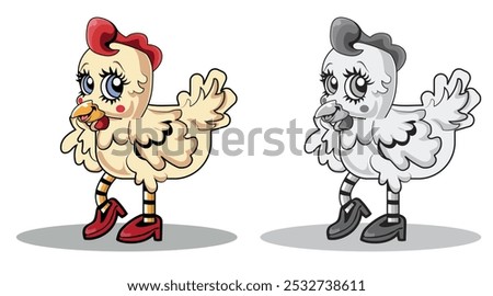 Retro old cartoon funny chicken character 1930's style, vector illustration with white isolated background.