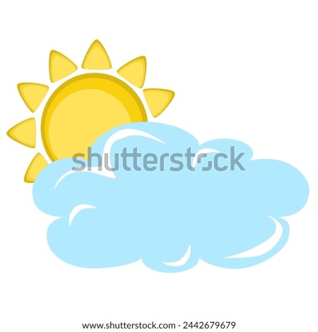 Vector illustration of partly cloudy skies, weather forecast symbol. Simple cute sun and cloud