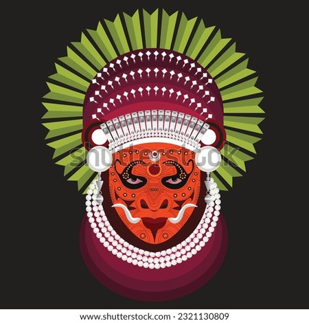 Theyyam Vector, Theyyam is a vibrant ritualistic art form of Kerala, India. It combines dance, music, and mythology to bring alive the divine spirits. Elaborate costumes, intricate face paintings.