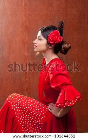 Flamenco dancer Spain woman gypsy with red rose and spanish peineta comb