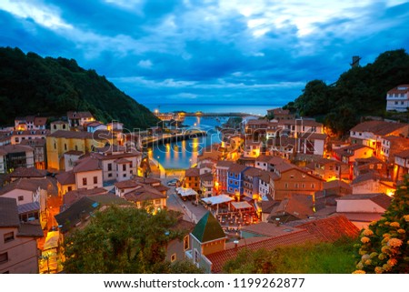 Similar – Image, Stock Photo Cityscape of Cudillero village, in the north of Spain. Cudillero is a charming village in Asturias, placed on a hill of the Atlantic coastline, with picturesque architecture and touristic restaurants and corners