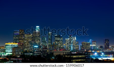 Downtown LA night Los Angeles sunset colorful skyline California