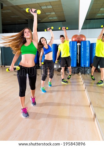 dance cardio people group training at fitness gym workout exercise