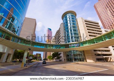 Houston cityscape from Bell and Smith St in Texas US