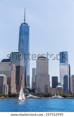 Manhattan New York skyline Freedom tower from Hudson River in USA US