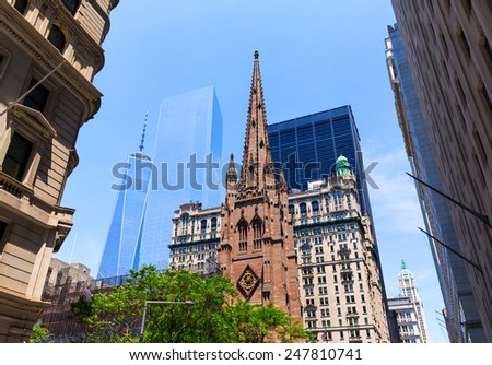Trinity Church and Freedom Tower Manhattan NYC New York USA