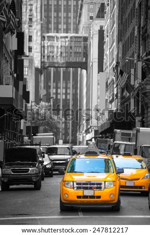 Fifth avenue neighborhood yellow cab taxi 5 th Av New York Manhattan USA