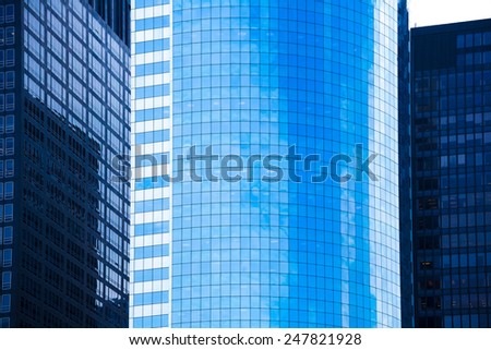 Lower Manhattan mirror skyscrapers blue textures NYC New York USA