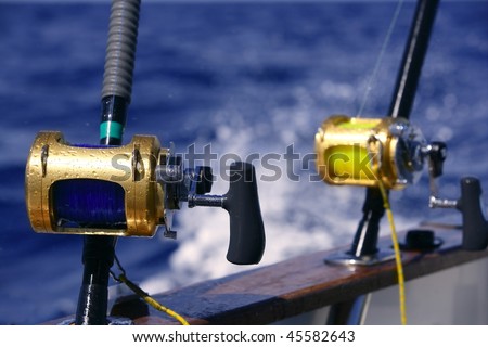 Angler boat big game fishing in saltwater ocean