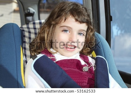 happy little girl inside car security children chair