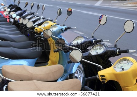 scooter motorbikes row many in rent store