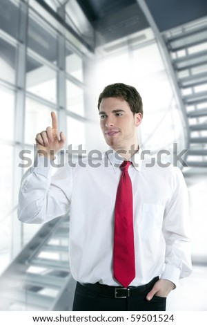 businessman touch finger copy space pad with hand [Photo Illustration]