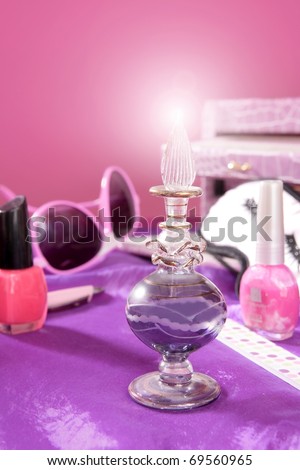 barbie style fashion makeup vanity dressing table pink and purple still  [Photo Illustration]