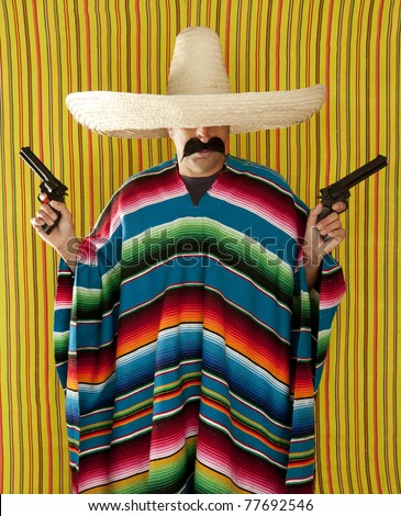 Bandit Mexican Revolver Mustache Gunman Sombrero Poncho Serape Stock ...