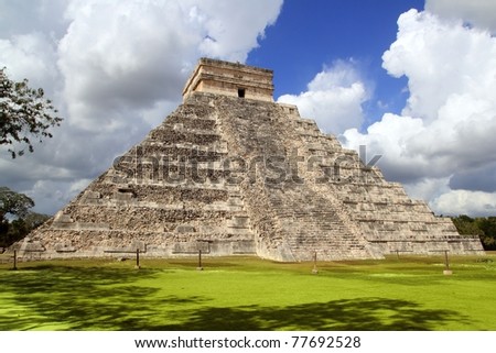 Ancient Chichen Itza Mayan Kukulcan pyramid in Mexico