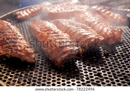 BBQ ribs grilled meat smoke fog barbecue food