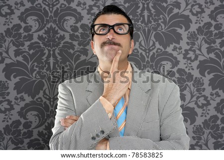 nerd businessman pensive gesture silly funny retro wallpaper background