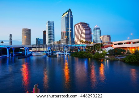 Florida Tampa skyline at sunset from Hillsborough river in US Foto stock © 